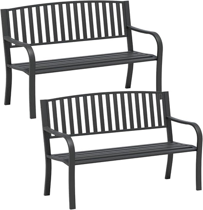 SHGJ&SOFT Outdoor Bench, Garden Bench, Cast Iron Metal Frame Patio Park Bench,for Porch, Lawn,Garden,Yard (BK08-2PACK)