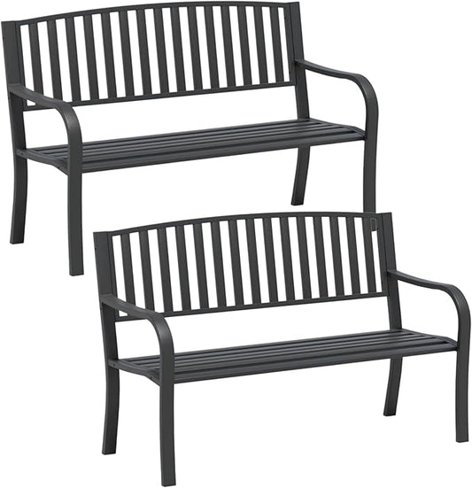 SHGJ&SOFT Outdoor Bench, Garden Bench, Cast Iron Metal Frame Patio Park Bench,for Porch, Lawn,Garden,Yard (BK08-2PACK)