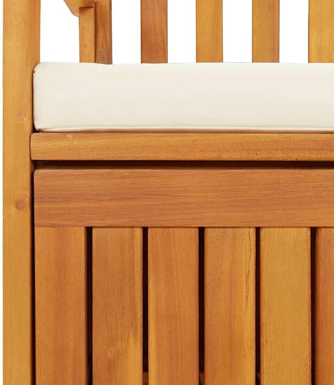 Solid Acacia Wood Storage Bench with Polyester Cushion, Rustic Natural Finish for Hallway Garden Patio Entryway, Durable Indoor Outdoor Furniture, Comfortable Seating