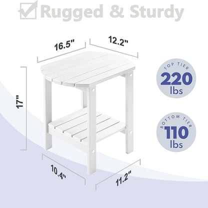 PASAMIC 2-Tier Adirondack Oval Outdoor Side Table, HDPE Small Outdoor Table, Patio End Table for Patio, Backyard, Weather-Resistant (White)