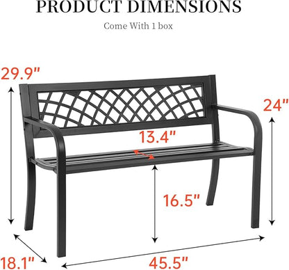 BestMassage Outdoor Garden Bench,Iron Steel Frame Patio Bench with Mesh Pattern and Plastic Backrest Armrests for Porch,Lawn,Garden,Park,Yard,Black