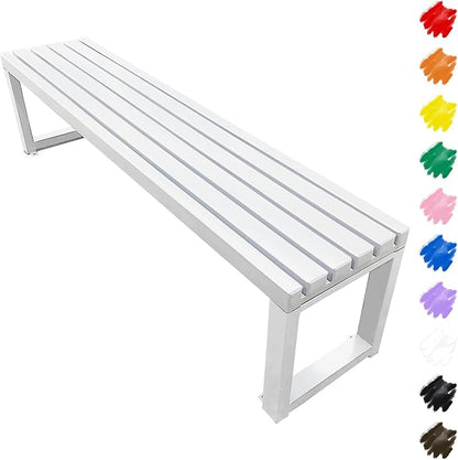 Outdoor Garden Bench 2-Person Metal Benches Patio Bench Weatherproof Park Seat Backless Chair Front Porch Seat Slatted Chair 3.3ft 3.9ft 4.9ft 5.9ft(White,3.3ft)