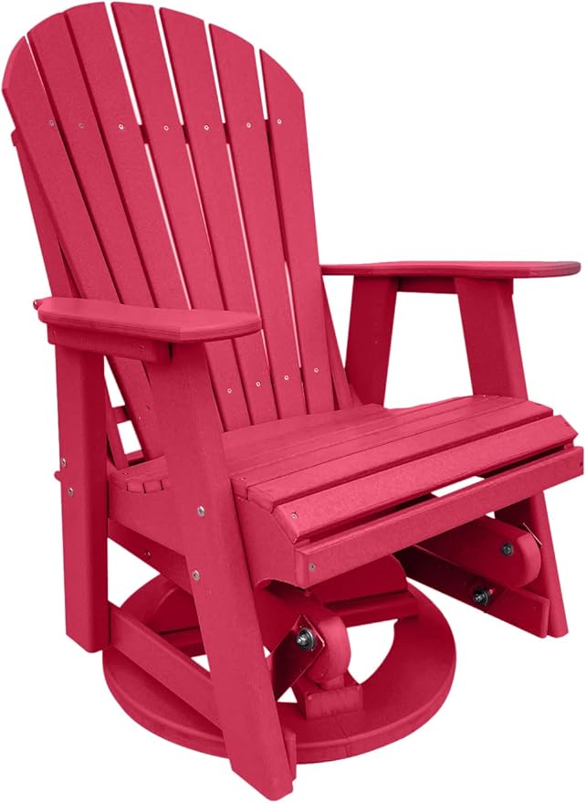 Phat Tommy Glider for Outside Patio - Outdoor Swivel Glider Chair - Poly Outdoor Furniture, Adirondack Porch Glider Chair, Cranberry Red
