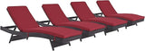 Modway Convene Wicker Rattan Outdoor Patio Chaise Lounge Chairs in Espresso Red - Set of 4 - Photo 1