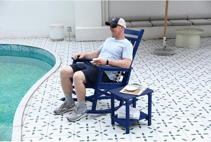 Outdoor Rocking Chair Set with Side Table, 3-Piece Rocking Chair Set with Wood-Texture,All Weather-Resistant,Black (Navy Blue + Plastic-1)