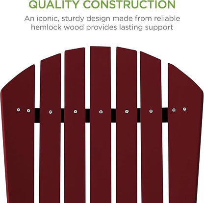 Best Choice Products Folding Adirondack Chair Outdoor Wooden Accent Furniture Fire Pit Lounge Chairs for Yard, Garden, Patio w/ 350lb Weight Capacity - Deep Red