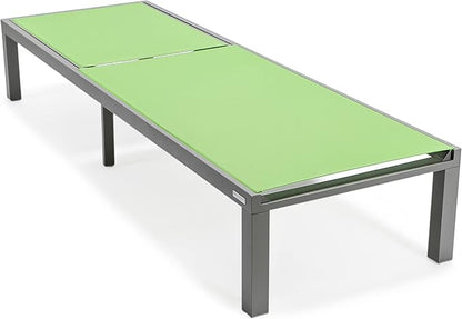 LeisureMod Marlin Aluminum Outdoor Chaise Lounge Chair (Set of 2) - Mesh Sling Fabric Seat Grey Aluminum Frame Beach, Pool Lounge Chair for Modern Patio Lawn, Garden and Backyard (Green)