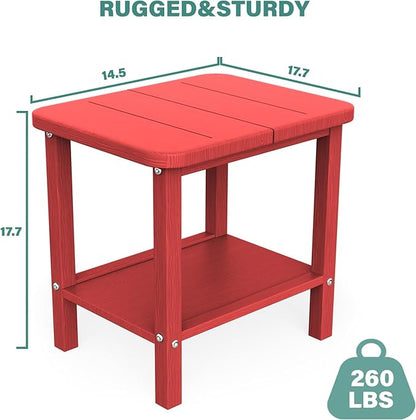 Patio Side Table, Outdoor HDPE Adirondack End Table for Patio,Outdoor Side Table for Backyard, Garden, Pool, Lawn,Red