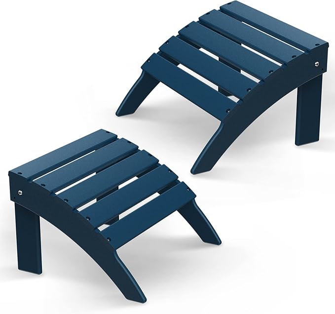 BRIOPAWS Adirondack Ottomans | Folding | Set of 2 | HDPE Plastic | Blue Outdoor Foot Rest | All Weather | Patio Footrest for Adirondack Chair | Foot Stool for Deck Porch | 19.7W x 18.5L x 13H Inch