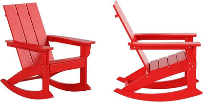 WO WESTIN OUTDOOR HDPE Shoreside Modern Rocking Poly Adirondack Chair (Set of 2),Red