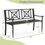 Tangkula Metal Outdoor Park Bench, Patio Garden Bench, Heavy-Duty Slatted Garden Bench for 2-3 People - Photo 3