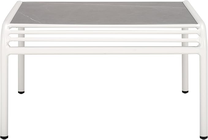 SAFAVIEH Outdoor Patio Furniture Core White Metal & Sintered Stone Coffee Table (Fully Assembled)