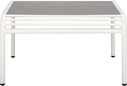 SAFAVIEH Outdoor Patio Furniture Core White Metal & Sintered Stone Coffee Table (Fully Assembled)