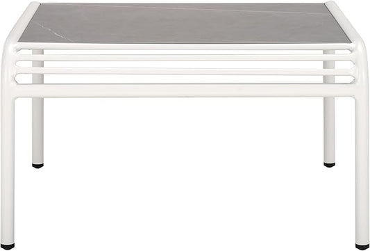 SAFAVIEH Outdoor Patio Furniture Core White Metal & Sintered Stone Coffee Table (Fully Assembled)