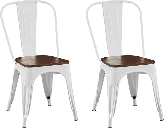 AC Pacific Stackable Metal Dining Chairs Set of 2 for Indoor and Outdoor Use, Durable Stacking Seat, Farmhouse Kitchen - Photo 1