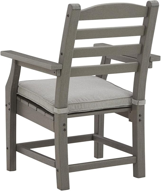 Signature Design by Ashley Visola Outdoor HDPE Dining Chair Set of 2, Durable and Weather Resistant HDPE Material, All-Weather Nuvella Fabric Seat Cushion, Gray