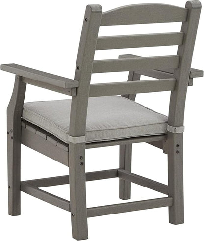 Signature Design by Ashley Visola Outdoor HDPE Dining Chair Set of 2, Durable and Weather Resistant HDPE Material, All-Weather Nuvella Fabric Seat Cushion, Gray