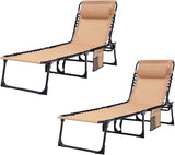 Folding Chaise Lounge Chair Bed Set of 2 - Heavy-Duty 400lb Capacity Portable Adjustable Recliner w/Pillow for Patio - Photo 1