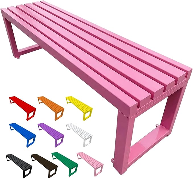 3.3 3.9 4.9 5.9ft Outside Garden Bench, 2 Person Outdoor Metal Patio Backless Bench, Weatherproof Porch Furniture Bench Heavy Duty 880lbs Benches for Park Yard Lawn Front Entrance(Pink,3.3ft)
