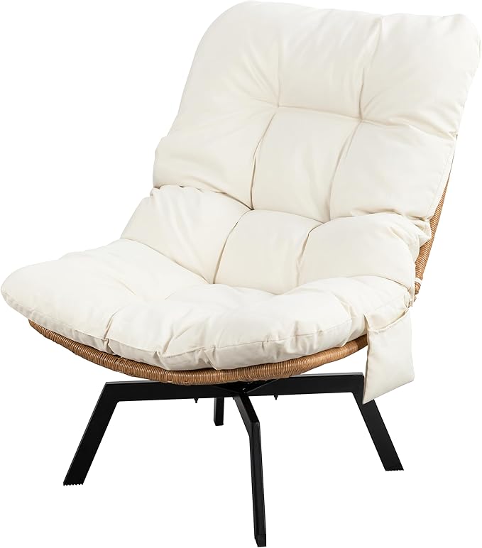 JAMFLY Rattan Swivel Chair, 360° Wicker Swivel Chairs with Thickened Cushions & Side Storage - Photo 6