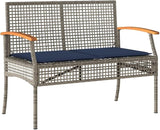 Garden Bench with Removable Cushion in Grey, Brown, Navy Blue - 4 Pieces Modern Outdoor Seating - Photo 5