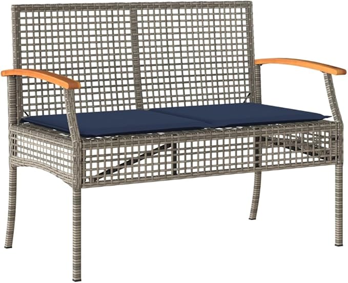 2-Seat Outdoor Garden Bench 42.5 in Long, All-Weather Poly Rattan Loveseat with Cushion & Removable Cover, Modern Front Porch Patio Seat for Terrace, Balcony or Backyard