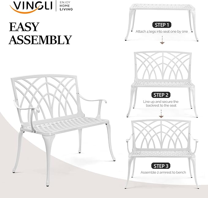 VINGLI 38" Outdoor Bench Cast Aluminium Garden Bench - Photo 6