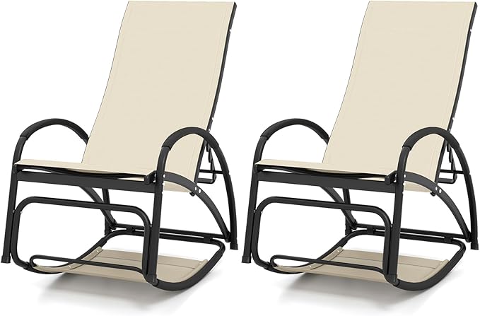 Giantex 2-in-1 Outdoor Rocking Chairs of 2, Convertible Lounge Chair with 4-Position Adjustable Backrest - Photo 1