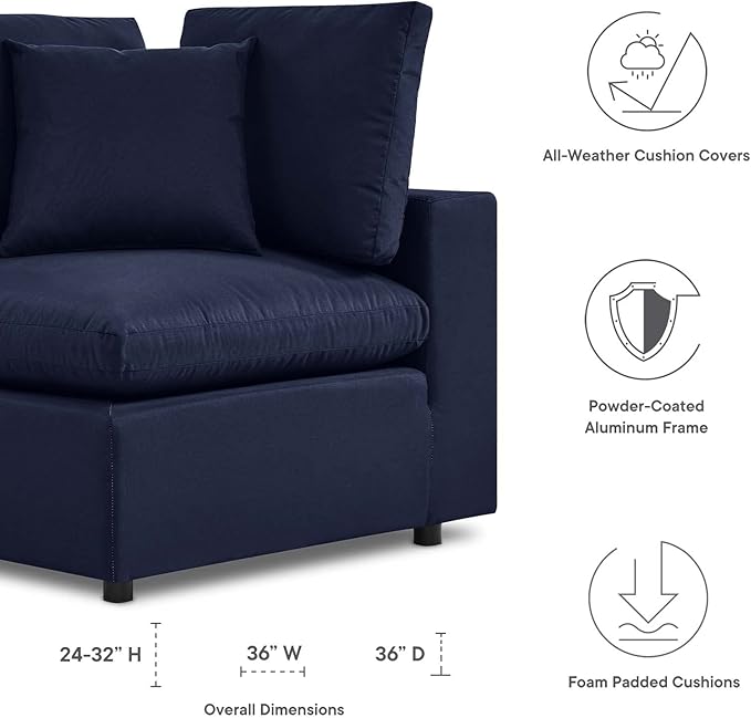 Modway Commix Overstuffed Outdoor Patio Corner Chair in Navy - Photo 6