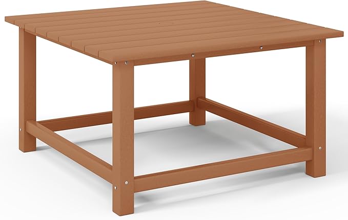 Costaelm Patio Conversation Table, Tatio Accent HDPE Outdoor Weather Resistant, Square Outdoor Porch Balcony Patio Drink Table for Outside, Pool, Backyard, Teak