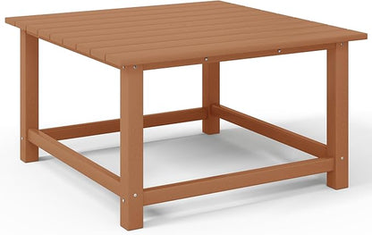 Costaelm Patio Conversation Table, Tatio Accent HDPE Outdoor Weather Resistant, Square Outdoor Porch Balcony Patio Drink Table for Outside, Pool, Backyard, Teak