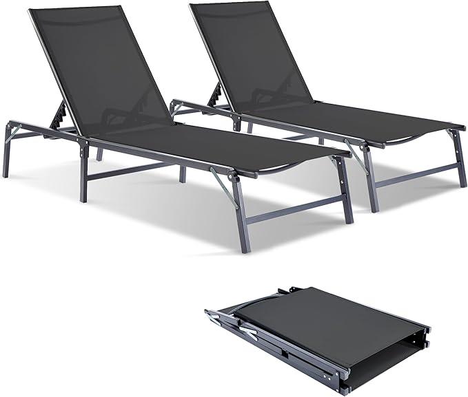 Lounge Chair Outdoor, Pool Lounge Chairs Foldable, Patio Lounge Chairs for Outside - Photo 1