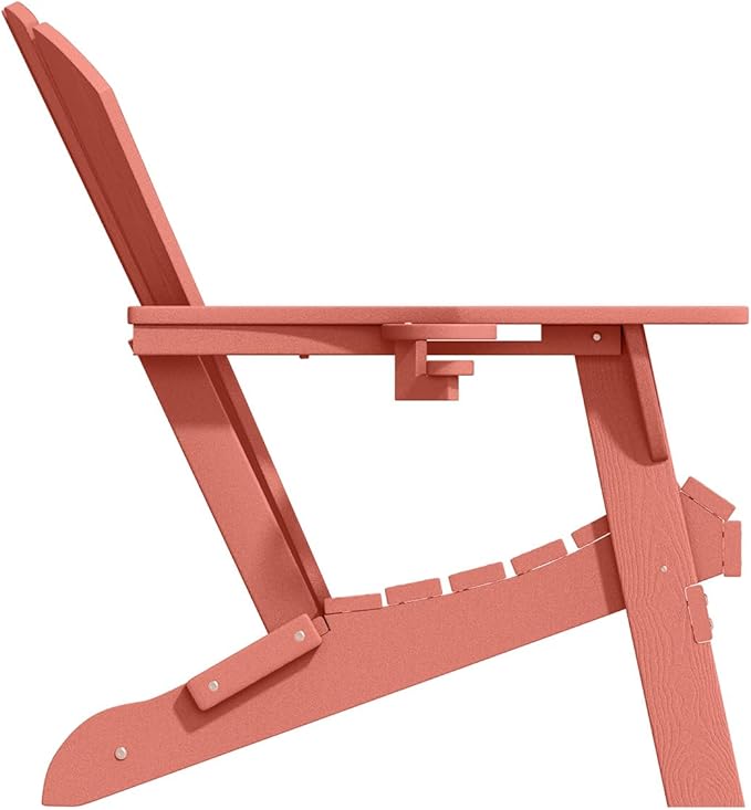 Folding Adirondack Chair with Cup Holders, HDPE Plastic Outdoor Chairs, Weather Resistant, Real Wood Look for Patio - Photo 9
