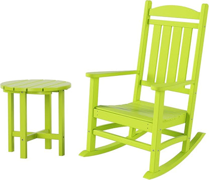 WestinTrends Malibu Malibu Outdoor Patio Porch Rocking Chair with Side Table Set, Lime