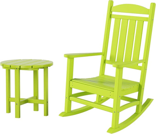 WestinTrends Malibu Malibu Outdoor Patio Porch Rocking Chair with Side Table Set, Lime