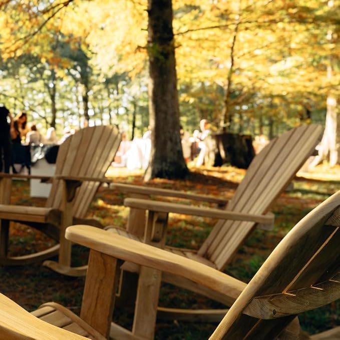 Ash & Ember Savannah Grade A Teak Adirondack Rocking Chair, Patio Lounge Seat for Deck, Porch, or Backyard Indoor Outdoor Use, Weather Resistant, Gently Curved Seat and Back with Tight Slats