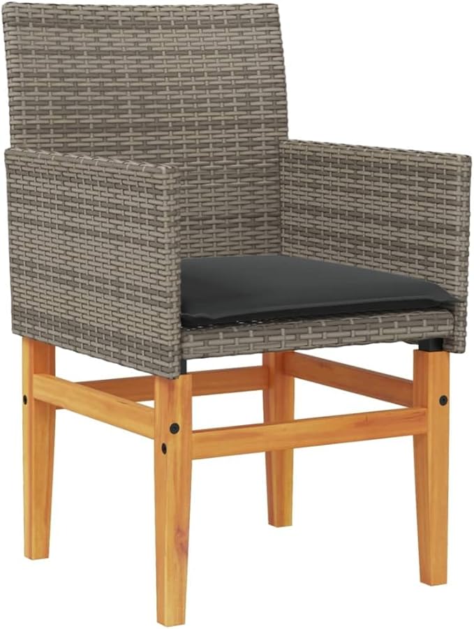 Patio Chairs with Cushions 2 pcs Gray Poly Rattan&Solid Wood Sillas para Patio Lawn Chairs for Dining Table Garden - Photo 5