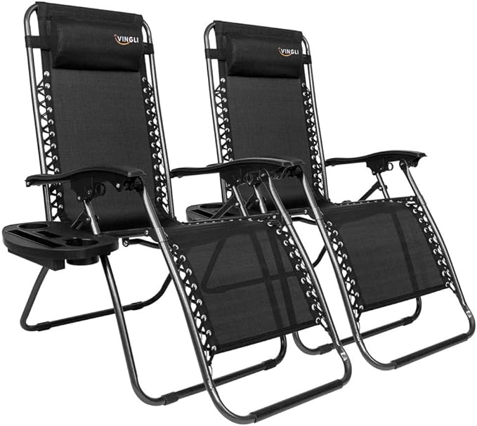 VINGLI Upgraded Zero Gravity Chair Set of 2 Lounge Outdoor Chairs with Trays and Pillows - Photo 1