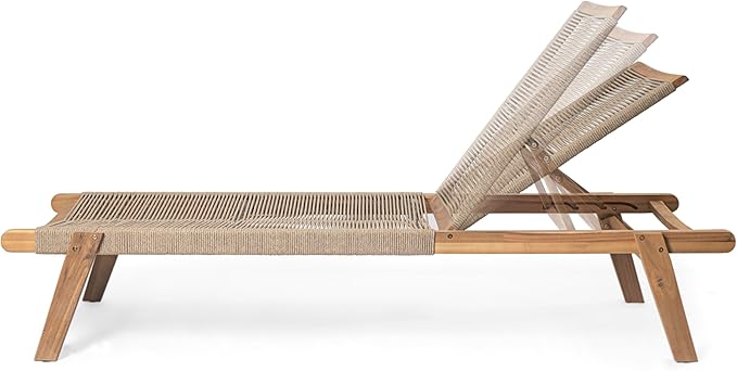 Christopher Knight Home Set of 2 Outdoor Patio Wood Adjustable Chaise Lounges with Rope Seating - Photo 8