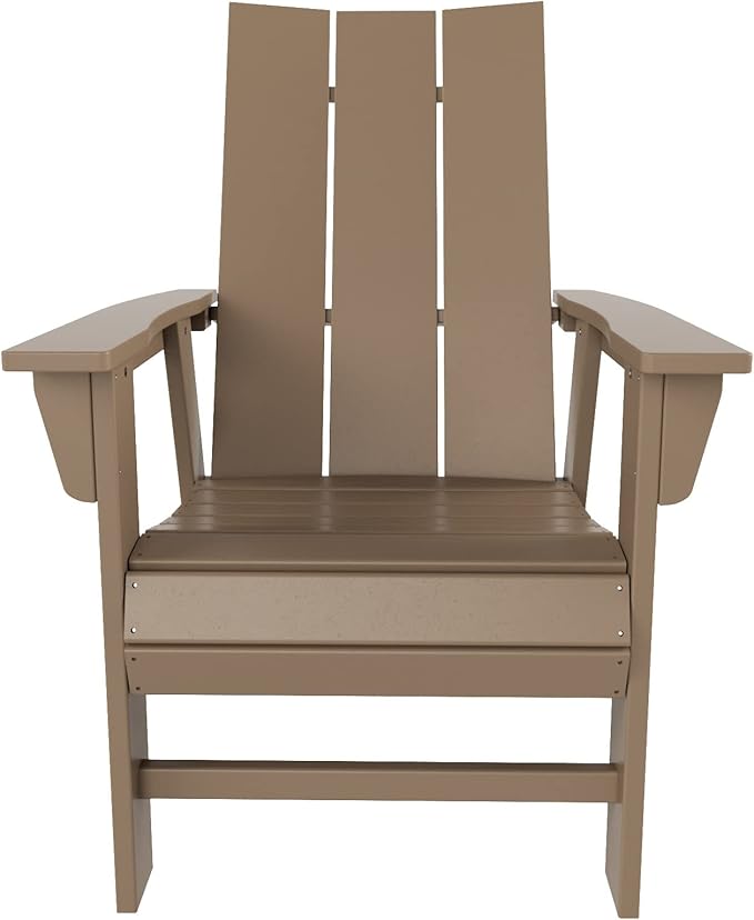 WO WESTIN OUTDOOR HDPE Shoreside Modern Curveback Adirondack Dining Chair,Weathered Wood