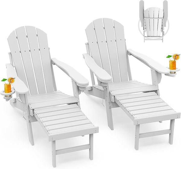 GREENVINES Adirondack-Chairs-with-Ottoman | Set of 2 | Folding | Retractable-Footrest | HDPE Plastic - Photo 1