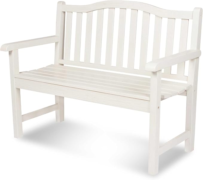 Shine Company Belfort Outdoor Solid Wood Patio Garden Bench, Ergonomic Seat, 22" D x 44.75" W x 36" H, Eggshell White