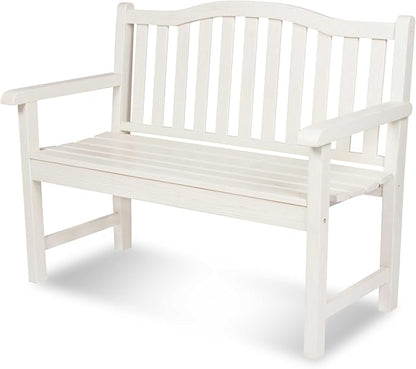 Shine Company Belfort Outdoor Solid Wood Patio Garden Bench, Ergonomic Seat, 22" D x 44.75" W x 36" H, Eggshell White