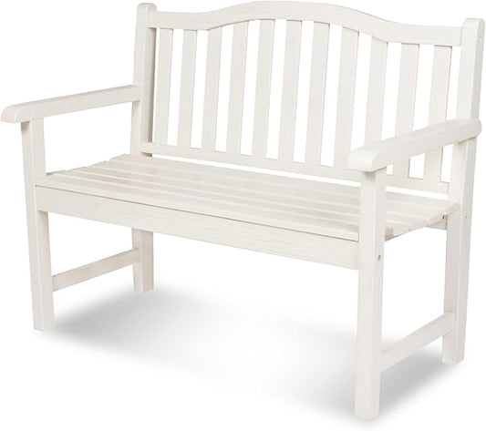 Shine Company Belfort Outdoor Solid Wood Patio Garden Bench, Ergonomic Seat, 22" D x 44.75" W x 36" H, Eggshell White