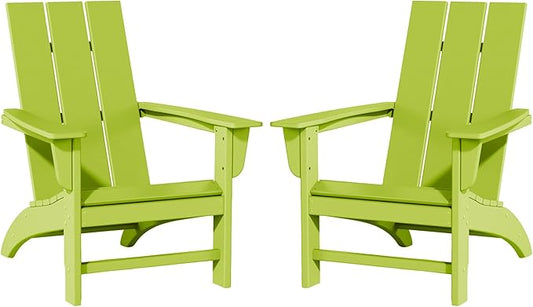 Poly Lumber Adirondack Chairs Set of 2, All-Weather Resistant Outdoor Patio Chairs, Look Like Wood, Pre-Assembled Outdoor Fire Pit Chair for Pool, Deck, Backyard, Garden, Lime