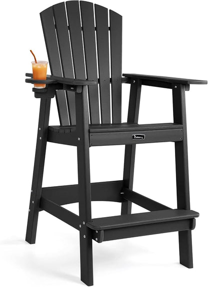 FUNBERRY Tall Adirondack Chair, All Weather High Top Balcony Chairs with Cup Holder