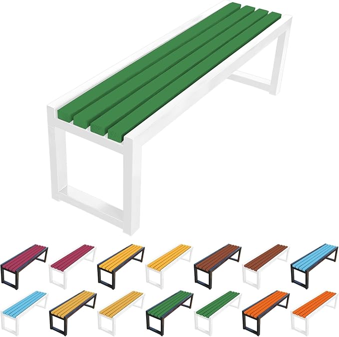 Garden Bench for Outdoors, Weatherproof Patio Bench Wooden Benches 2-Person Backyard Seat Backless Seat with Metal Frame for Park Backyard Entryway 3.3ft 3.9ft 4.9ft 5.9ft(Green White,4.9ft)