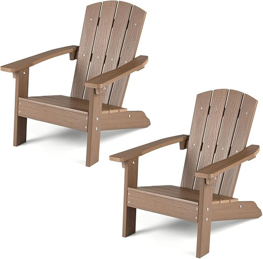KOTEK Kids Adirondack Chair Set of 2, Plastic Toddler Lawn Chair with Ergonomic Seat, Wood-Grain Texture, Easy to Assemble, All-Weather Outdoor Kids Chairs for Patio, Garden, Backyard (Taupe)