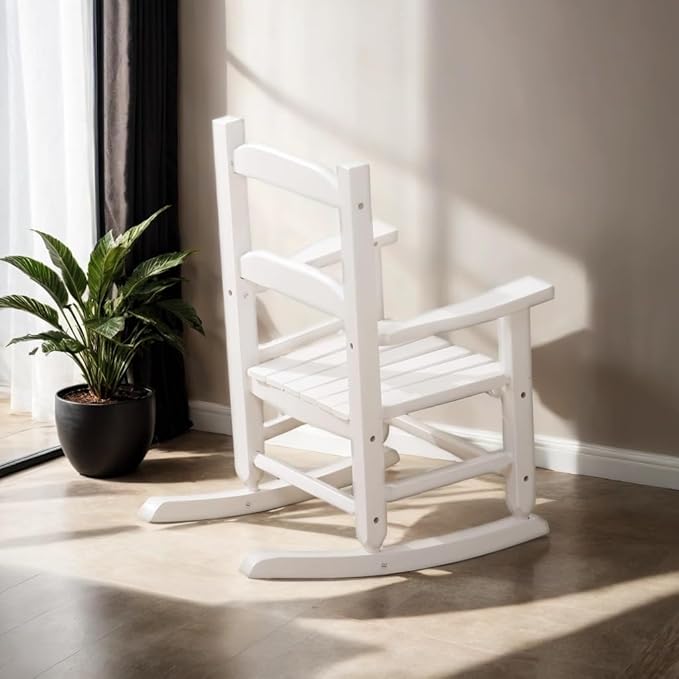 Toddler Rocking Chair Kids Child Wooden Small Baby Comfy Rocker Chairs Furniture for Nursery Bedroom Livingroom Outdoor Reading Room, Ages 3-6, White