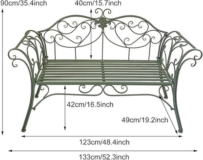 52" Outdoor Garden Bench with Backrest & Armrests - Retro Metal Patio Seating for 2, Perfect for Yard, Porch, Lawn & Backyard (Light Blue)